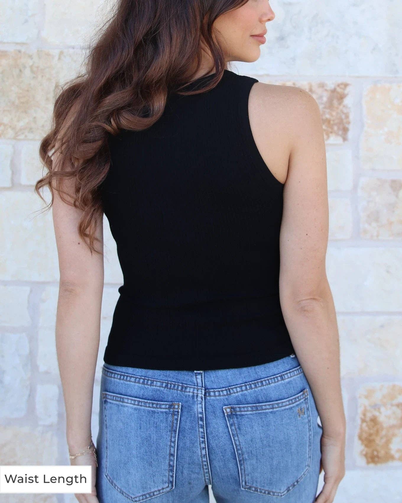 Waist Length High Neck Brami Tank in Black for wholesale on Faire1