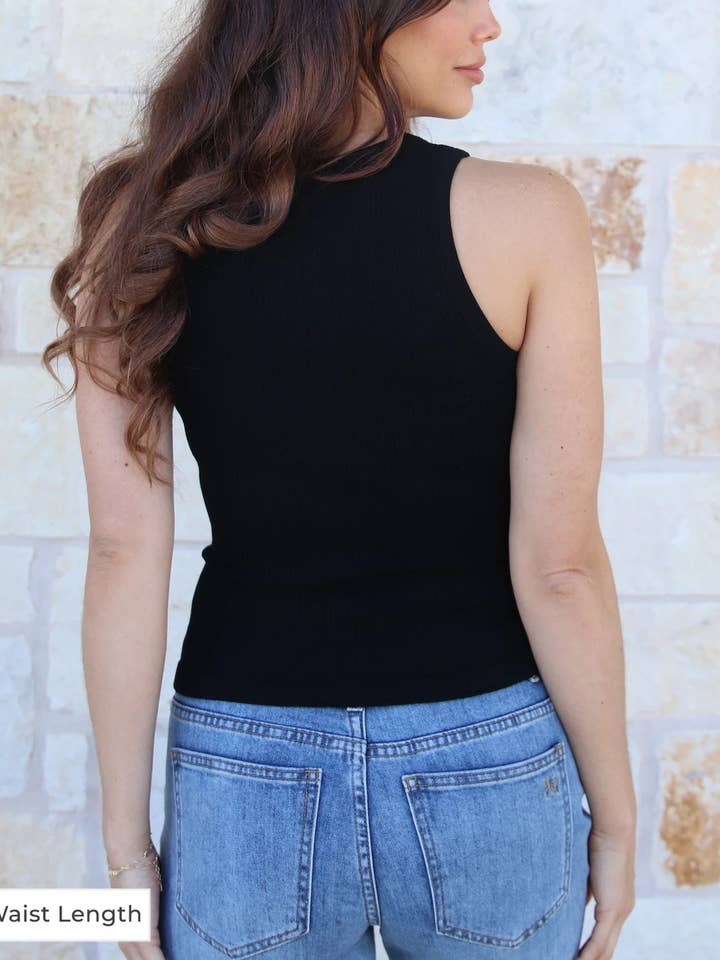 Waist Length High Neck Brami Tank in Black for wholesale on Faire1