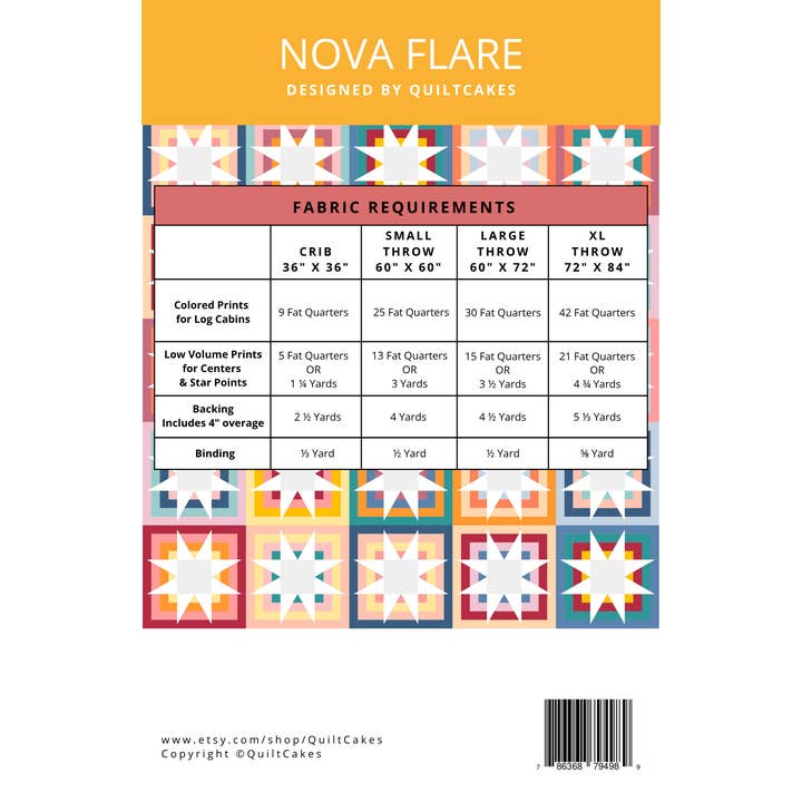 QuiltCakes - Wholesale Craft Sewing Kit - Nova Flare Quilt Pattern Printed1