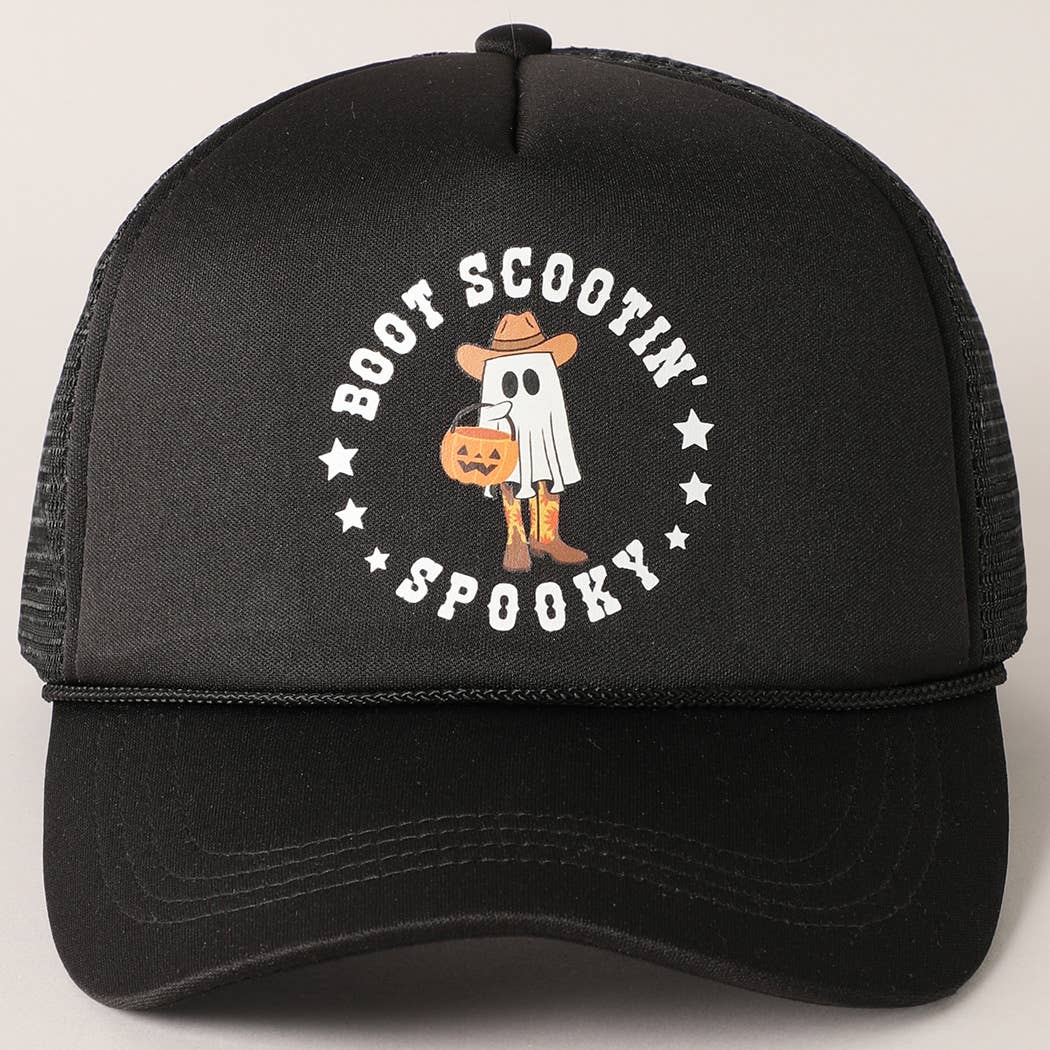 Fashion City - Wholesale Trucker Hat - Unisex - Boot Scootin' Spooky Print Halloween Trucker Hat0
