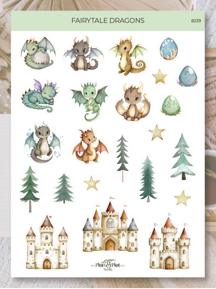 Dragones de Cuento de Hadas | Pegatinas para venta al por mayor de Plan & Plot Studio