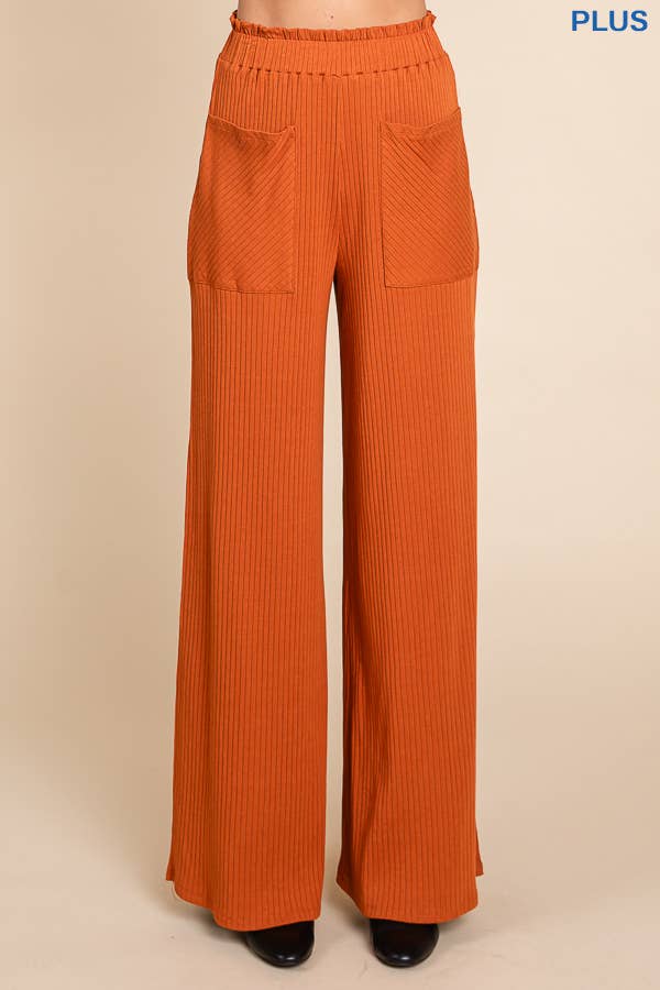 Culture Code - Wholesale Pants - Women's - CRP1797X - RUCHING FRILL WAIST WIDE PANTS19