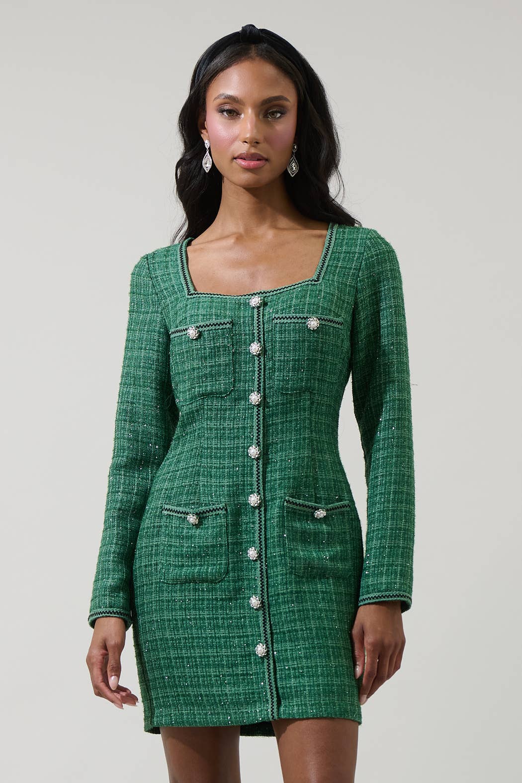 Emerald Haley Tweed Salome Button Down Mini Dress for wholesale on Faire2