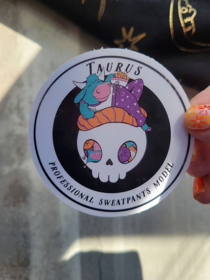Witchy Taurus Skull Zodiac Sticker for wholesale by by Sarah Simpson