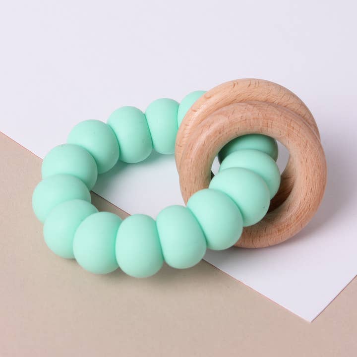 Pops and Dudes - Wholesale Teether (Not Clip-On) - Baby - Mint Silicone and Beechwood Teether0