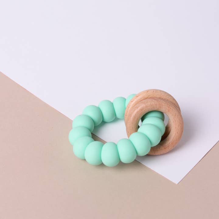 Pops and Dudes - Wholesale Teether (Not Clip-On) - Baby - Mint Silicone and Beechwood Teether