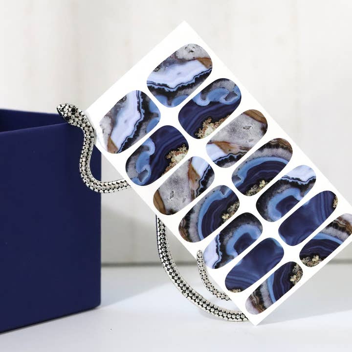ClebleNails - Wholesale Nail Art/Decal - Aqua Blue Navy Marble Abstract Ombre Nail Wraps / Granite Stone Crystal Nail Polish Strips / Autumn Fall Women Ocean Geometric Nail Stickers2