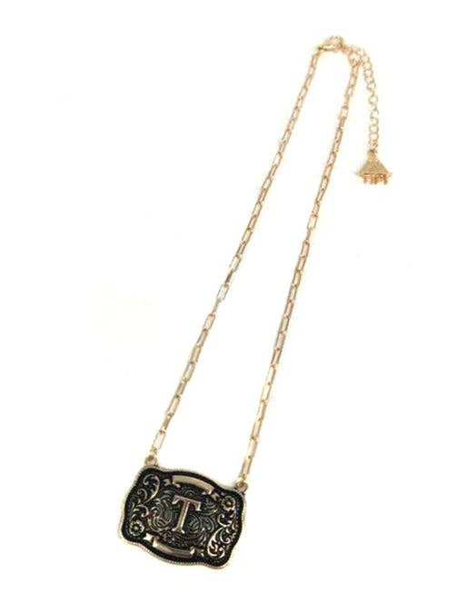 Snowing West - Wholesale Pendant/Charm Necklace - Western Belt Buckle Initial Necklace18