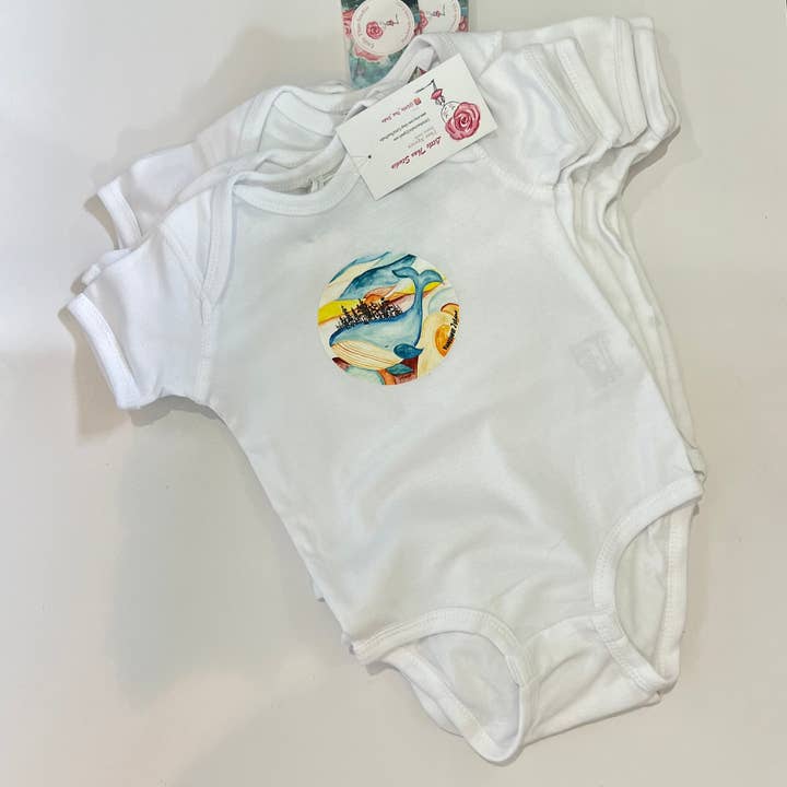 Vancouver Island baby bodysuit. Vancouver Island Whale for wholesale by LittleThaoStudio