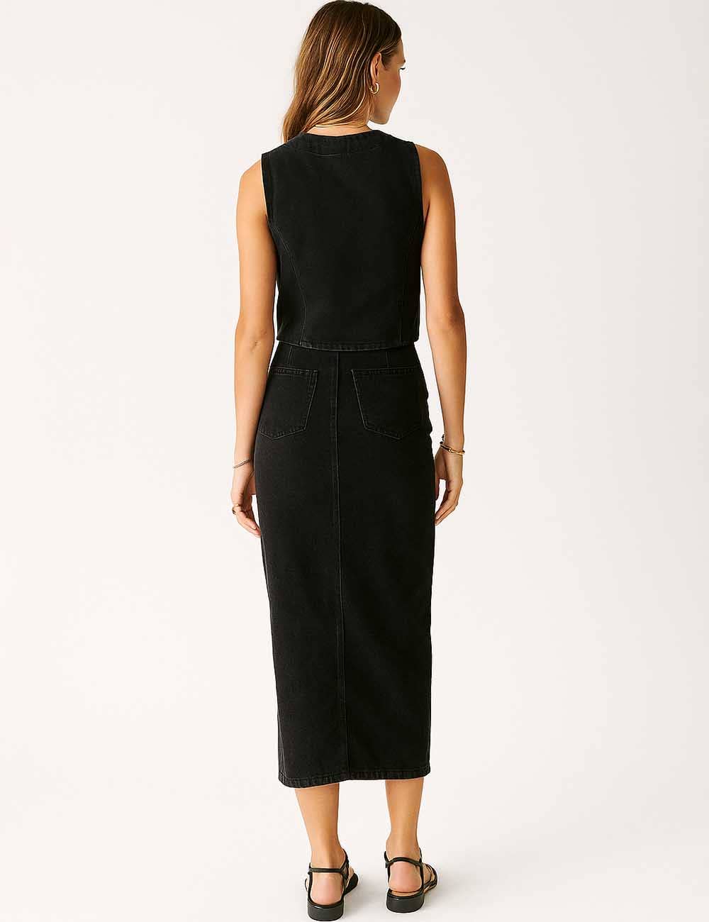 Sweetkama - Wholesale Top & Skirt Set - Women's - Ladies Denim Vest / Split Hem Skirt / Skirt Set 421915