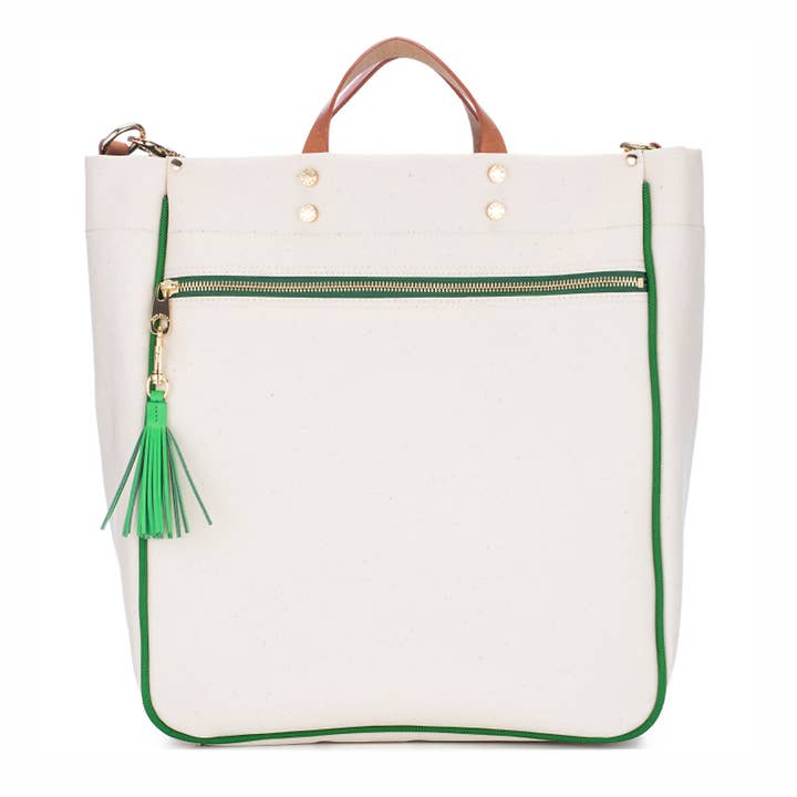 "Parker" Grass Canvas Tote with Leather Accents and other Purchase Wholesale parker. Free Returns & Net 60 Terms on Faire trending on Faire.