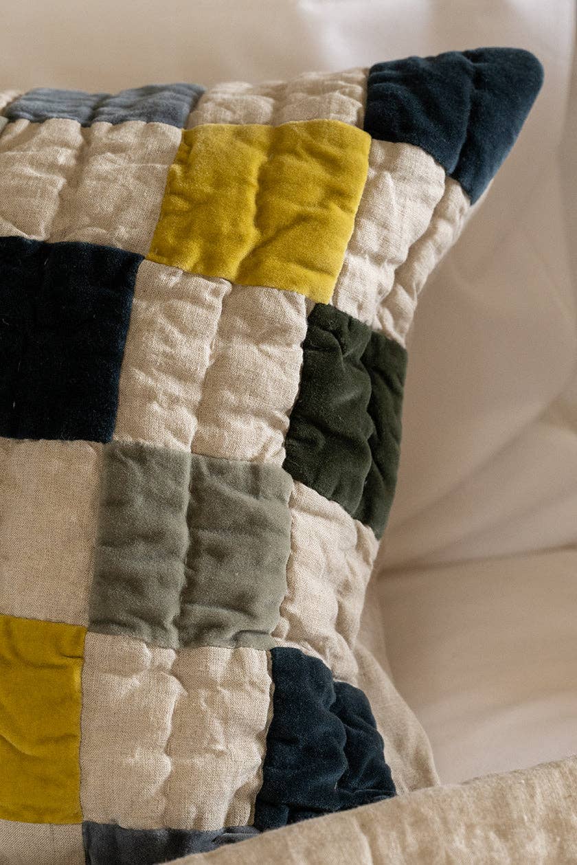 Multi Velvet & Natural Linen Fløjl Rest Patchwork Pudebetræk Rektangulær for engroshandel på Faire4