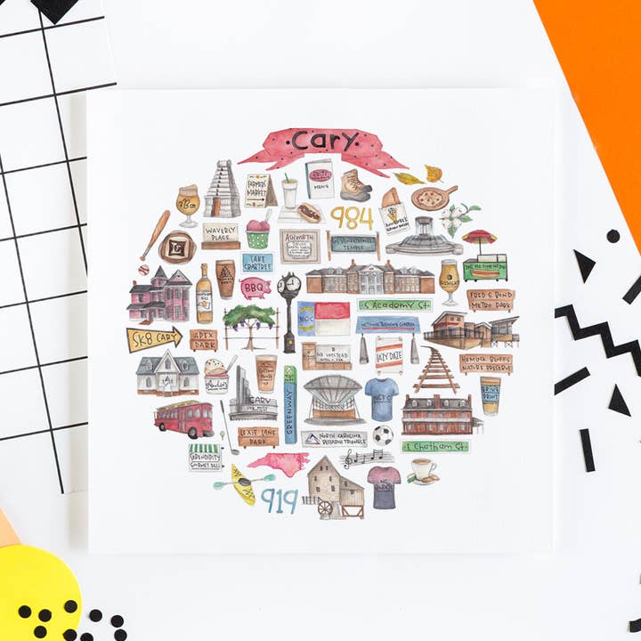 Cary, NC Icon Watercolor Print for wholesale by Green Blanky Studio