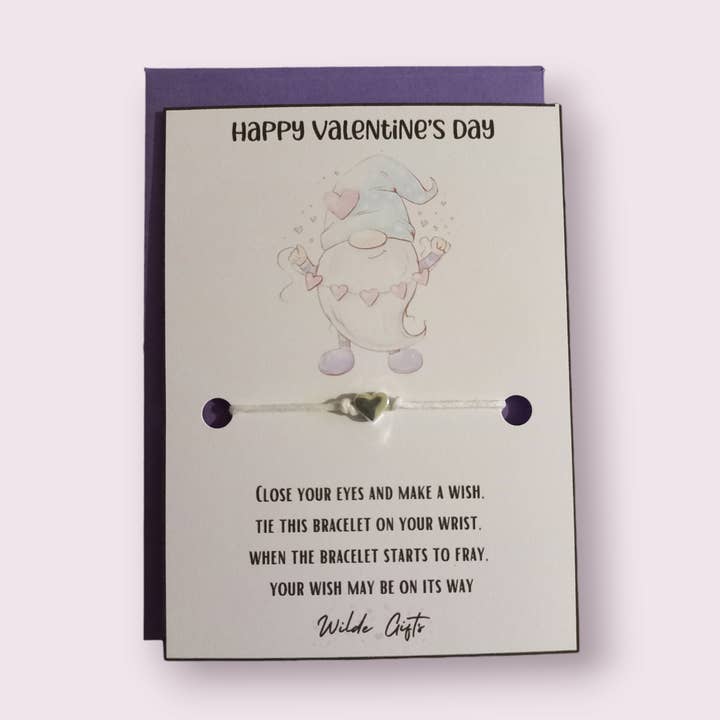Gnome Valentine's wish bracelet for wholesale by Wilde Gifts UK