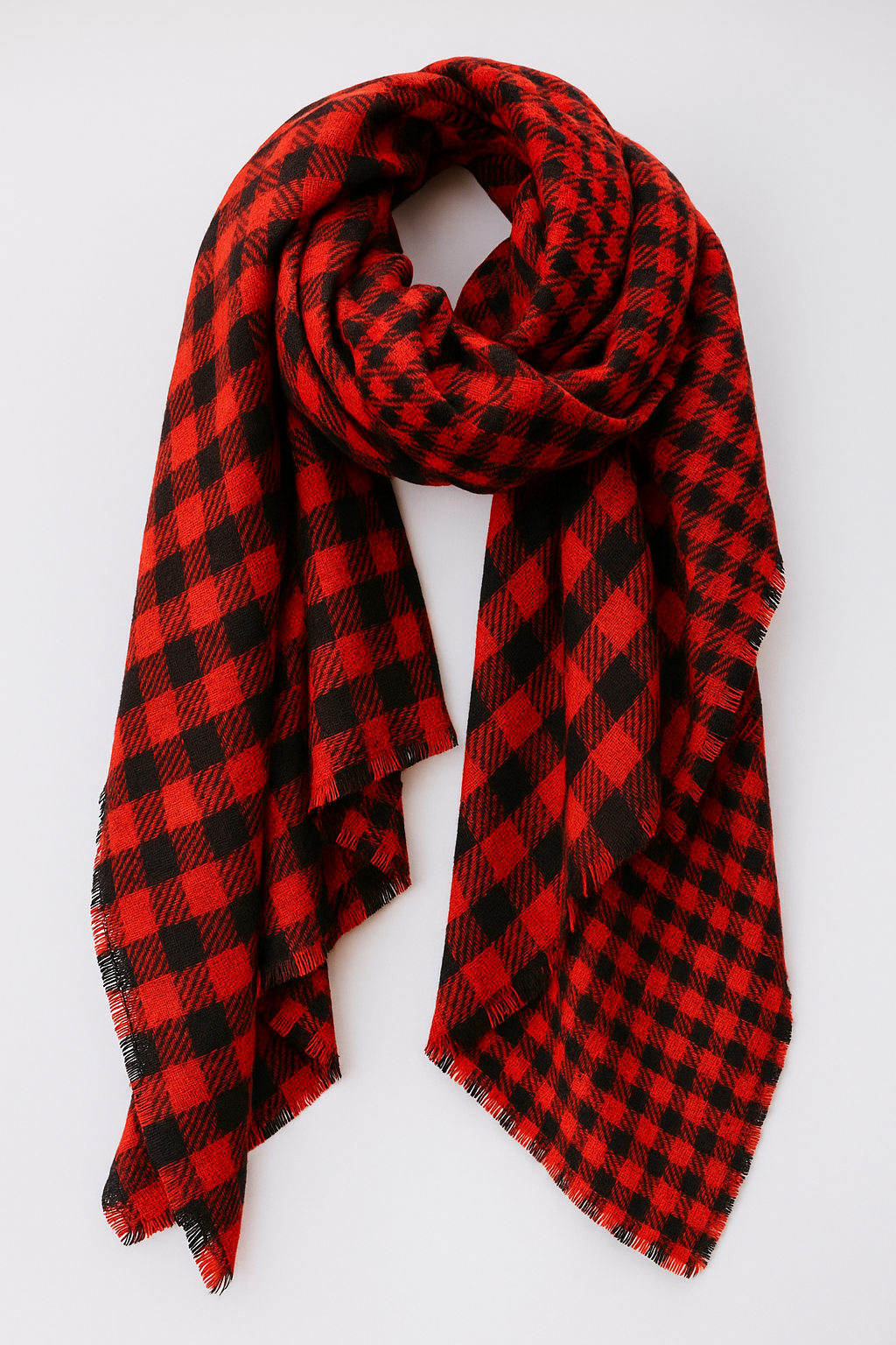 Fennco Styles - Wholesale Scarf - Women's - Red Double Side Buffalo Check Blanket Scarf 2