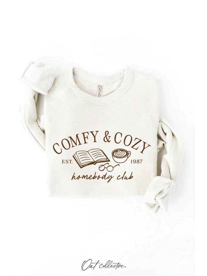 OAT COLLECTIVE - Wholesale Graphic Sweatshirt - Women's - COMFY AND COZY HOMEBODY CLUB Graphic Sweatshirt