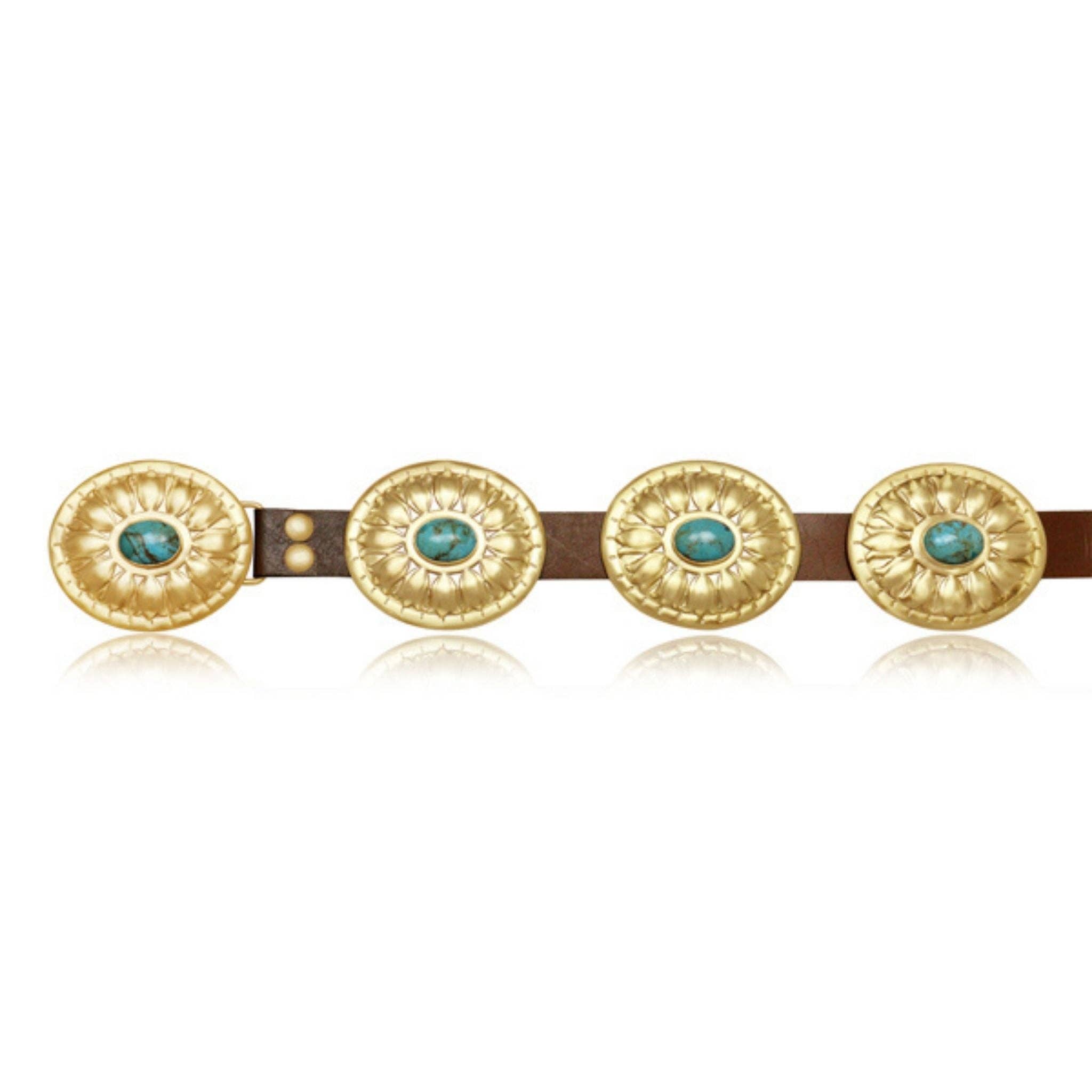 Christina Greene LLC - Wholesale Belt - Women's - Turquoise and Brass Concho Belt2