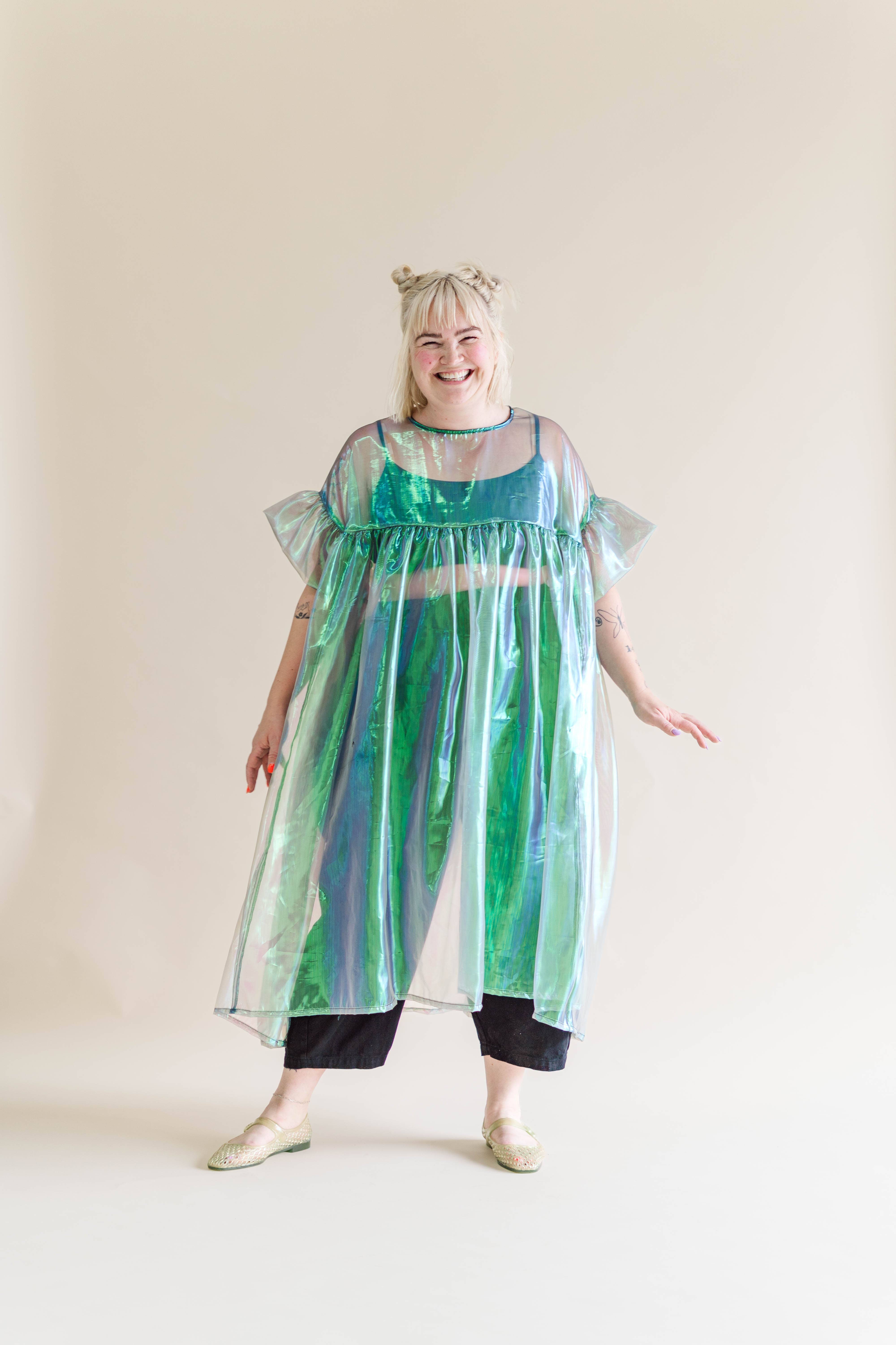 Nettle Studios - Wholesale Dress - Women's - Size-Inclusive Plus Size Gathered Sheer Green Maxi Dress4