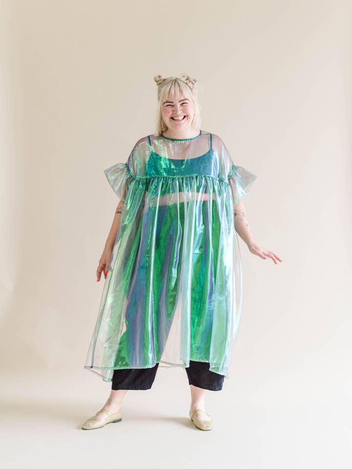 Nettle Studios - Wholesale Dress - Women's - Size-Inclusive Plus Size Gathered Sheer Green Maxi Dress4