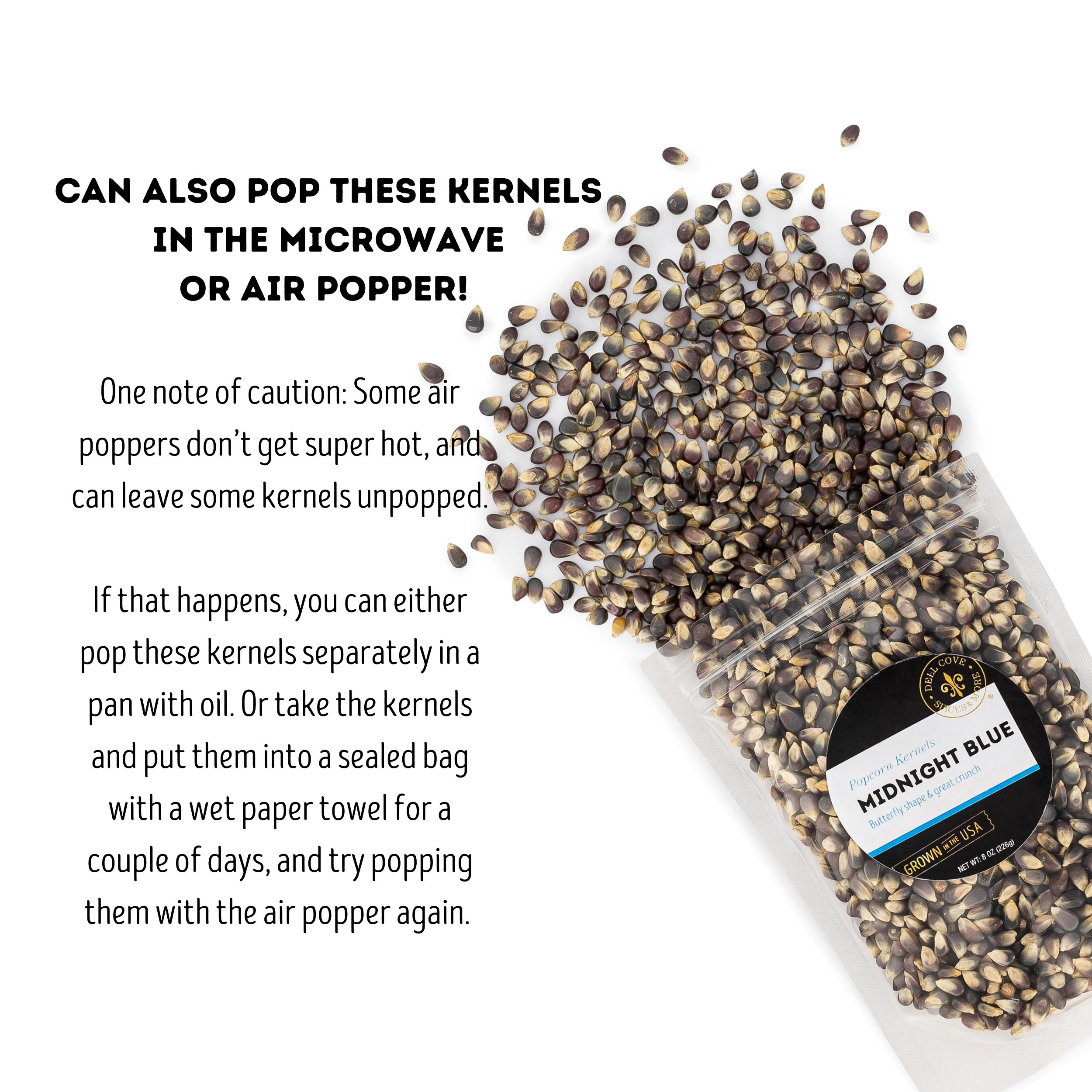 Dell Cove Spices & More Co. – wholesale Popcorn kernels – Midnight Blue Popcorn Kernels - Half Pound Bag - Movie Snack4