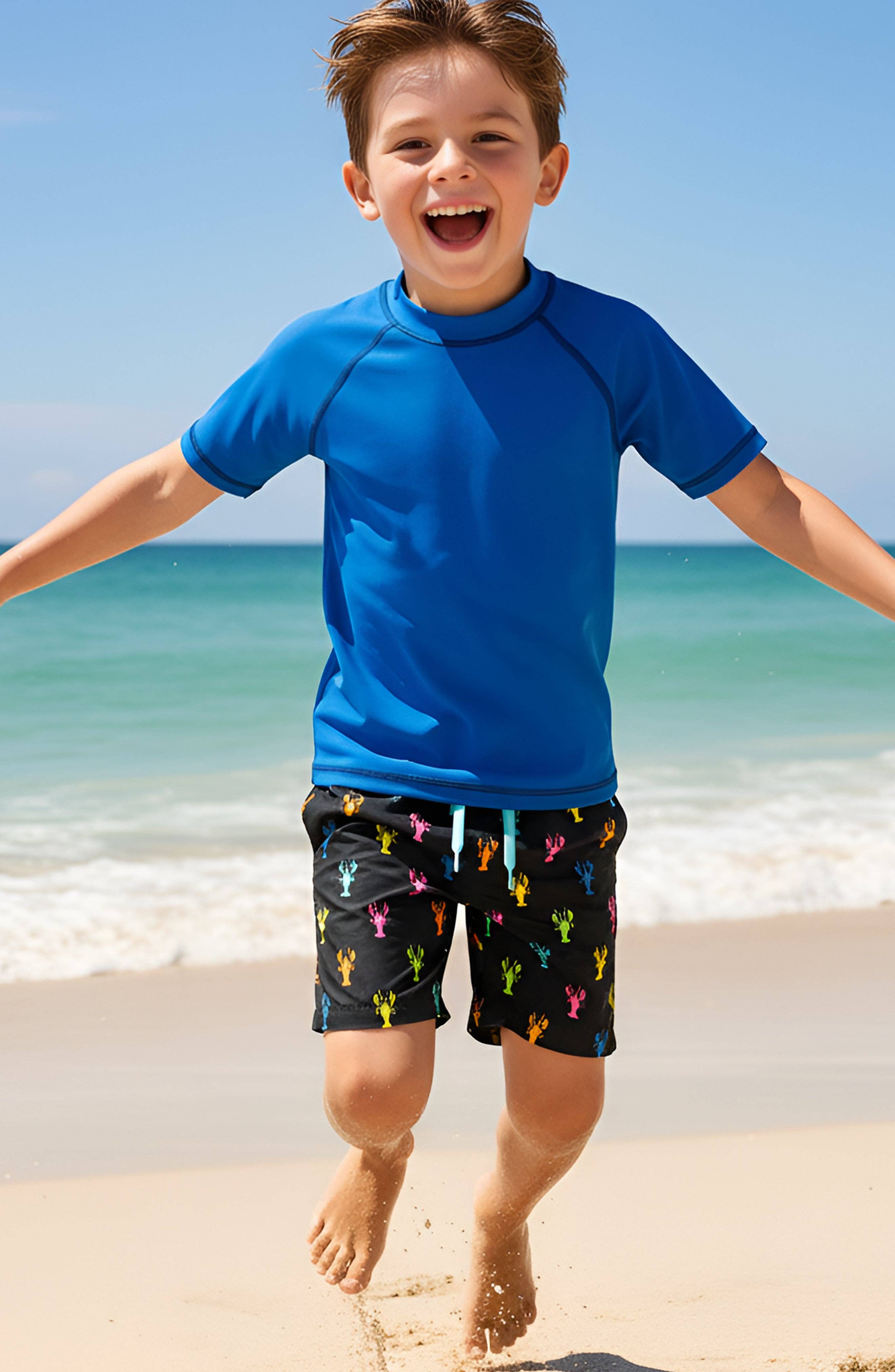 Limeapple - Wholesale Swim Shorts - Kids - Dylan Boys Multicolor Lobster Print Board Shorts3