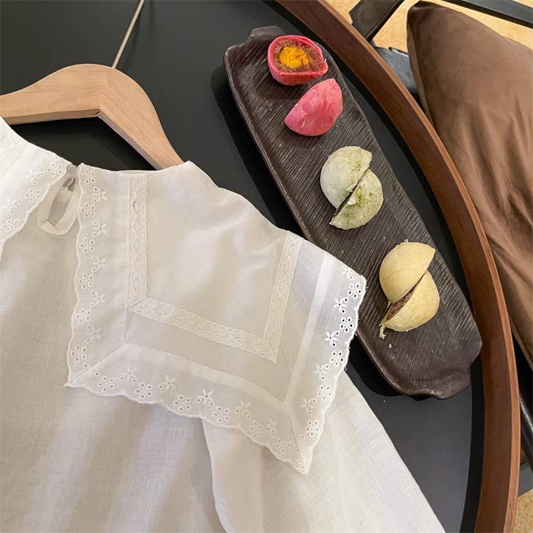 White Vintage-Inspired Cotton Top for Girls for wholesale on Faire4