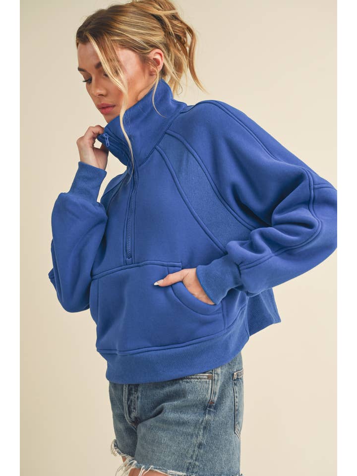 AEMI + CO - Wholesale Sweatshirt – Women's - 950CK Dove Funnel Neck Half Zip 631