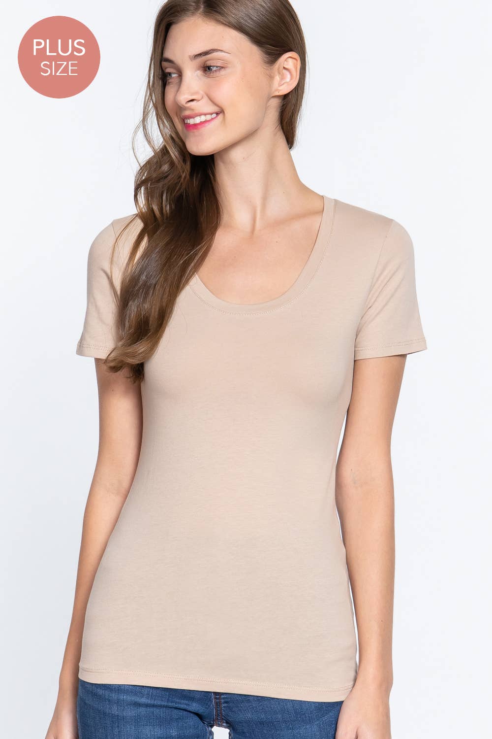 Active Basic | Active USA - Vente T-shirt – femme - [GRANDE TAILLE] Haut à manches courtes en jersey de coton à encolure dégagée0