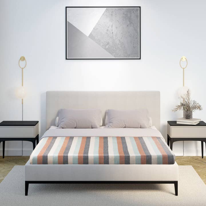 ECUALAMA - Wholesale Throw blanket - Yanacocha - Baby Alpaca Wool Throw Blanket / Sofa Cover - Queen 97 x 67 in - Multicolor Striped in Aqua blue, Ivory, Slate & Clay Tones9