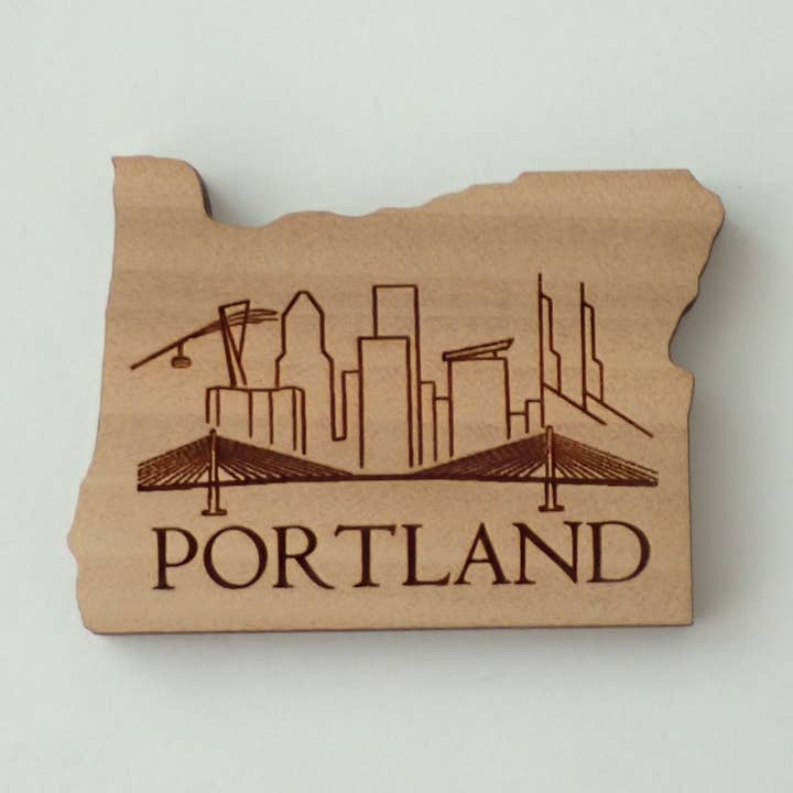 Portland wood magnet for wholesale by Lighthouse Gift Company