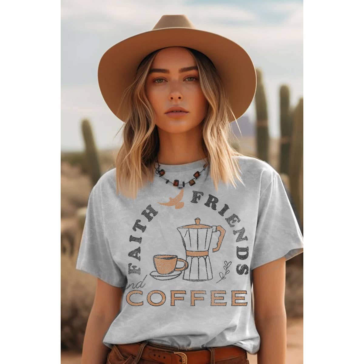 HRTandLUV - Wholesale T-Shirt (Graphic) - Women's - FAITH FRIENDS AND COFFEE MINERAL GRAPHIC TOP3