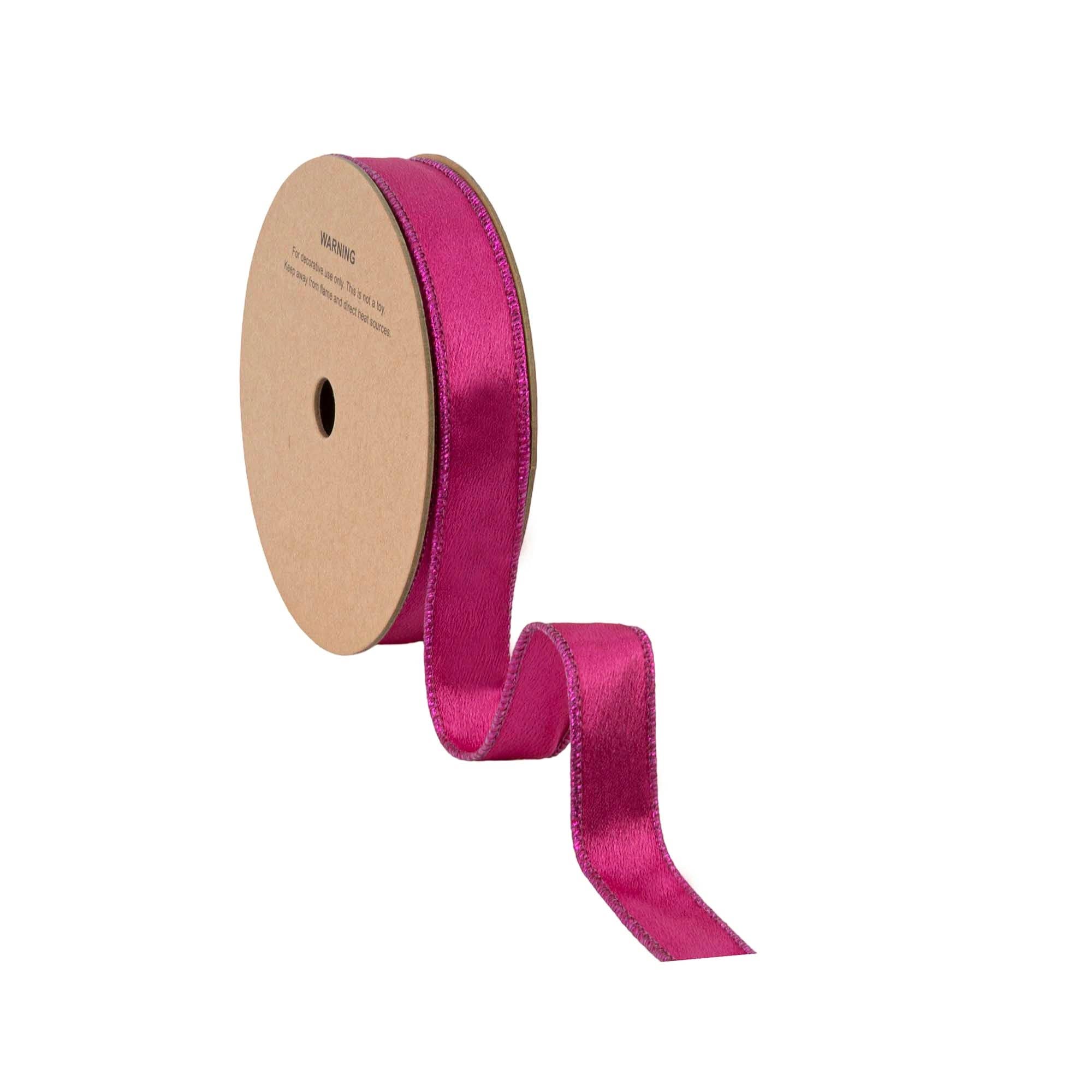 LA Ribbons Wholesale – wholesale Ribbon – Gift wrapping – 1" Wired Shimmer Satin Ribbon | Fushia with Fushia Backing | 10 Yard Roll3