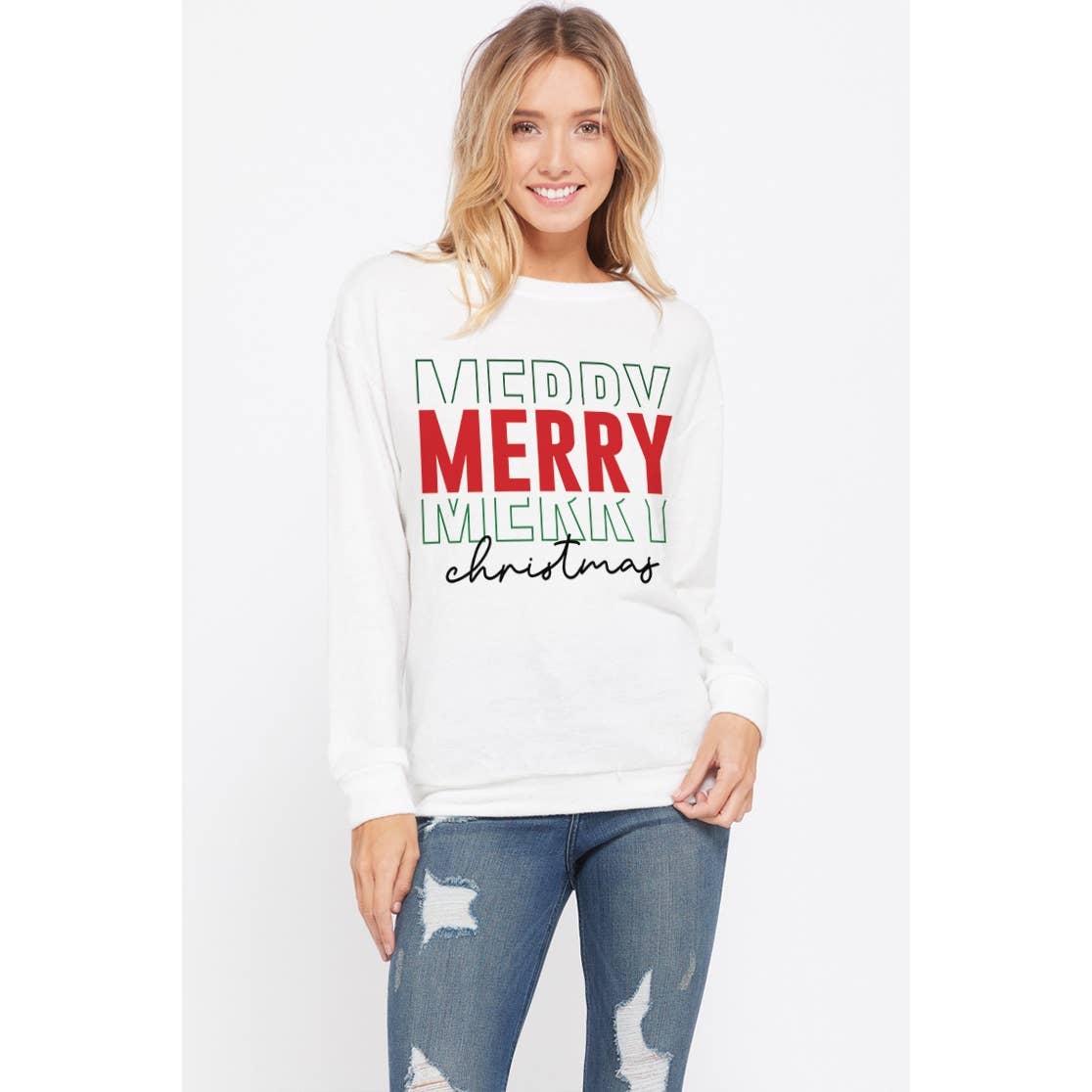 Phil Love - Wholesale Graphic Sweatshirt - Women's - Merry christmas print long sleeve soft sweatshirt3