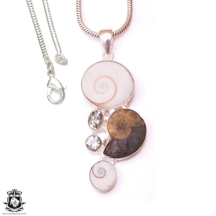Shiva Shell Ammonite Fossil Pendant & 3MM Italian Chain P9813 for wholesale by SARAH DESIGNS JEWELRY