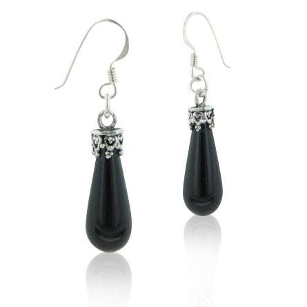 Pestle Black Onyx Tapered Column Teardrop Sterling Silver Earrings for wholesale by Silver Insanity