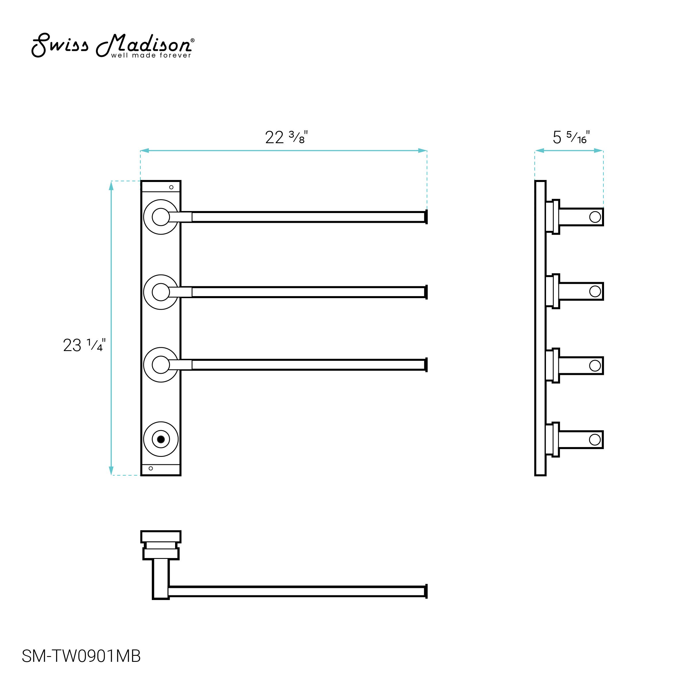 Swiss Madison - Wholesale Towel Holder/Hanger - Claire 3-Bar Electric Towel Warmer in Matte Black8