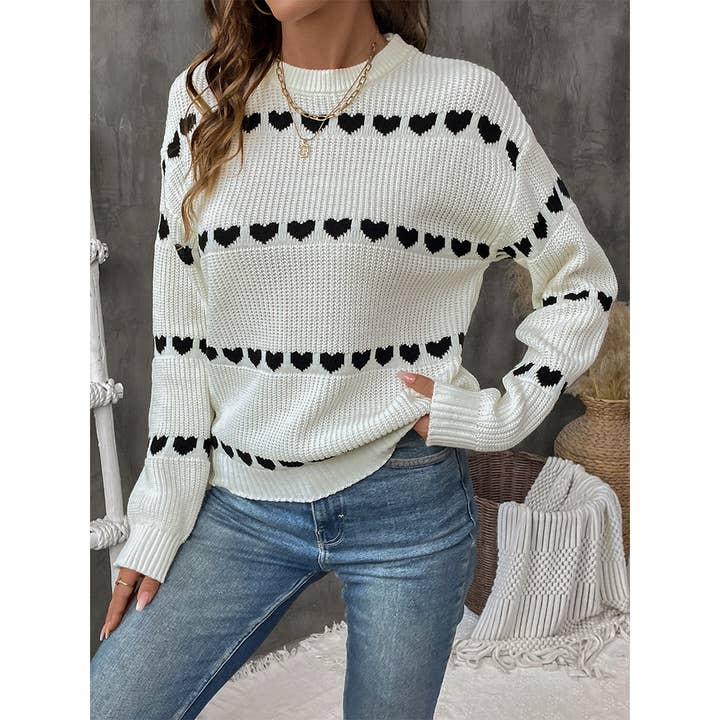 UNISHE - Wholesale Knitted jumper – Women′s - Valentine’s Day Sweet Style Heart Jacquard Sweater BFZY17718