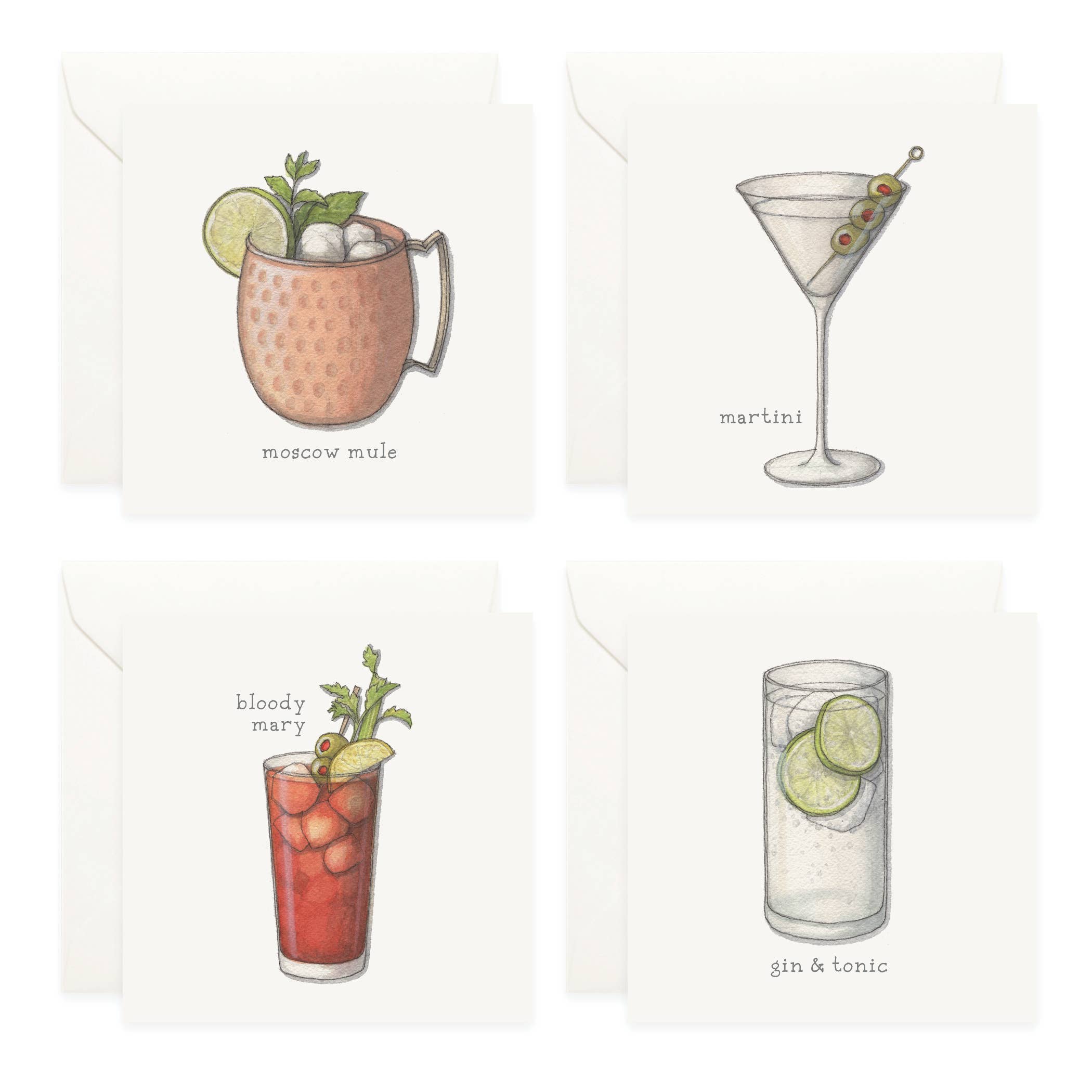 Yeesan Loh - Wholesale Stationery/Notecard Set - Mini Cards Set / Cocktails . 02 Gin & Vodka1