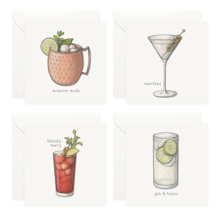 Yeesan Loh - Vente Assortiments de papeterie/cartes - Ensemble de mini-cartes/Cocktails. 02 Gin et vodka1