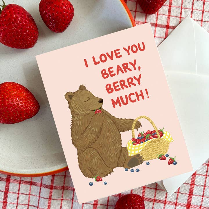 Yeppie Paper - Wholesale Love Card - Bear with Basket of Berries Love Card2