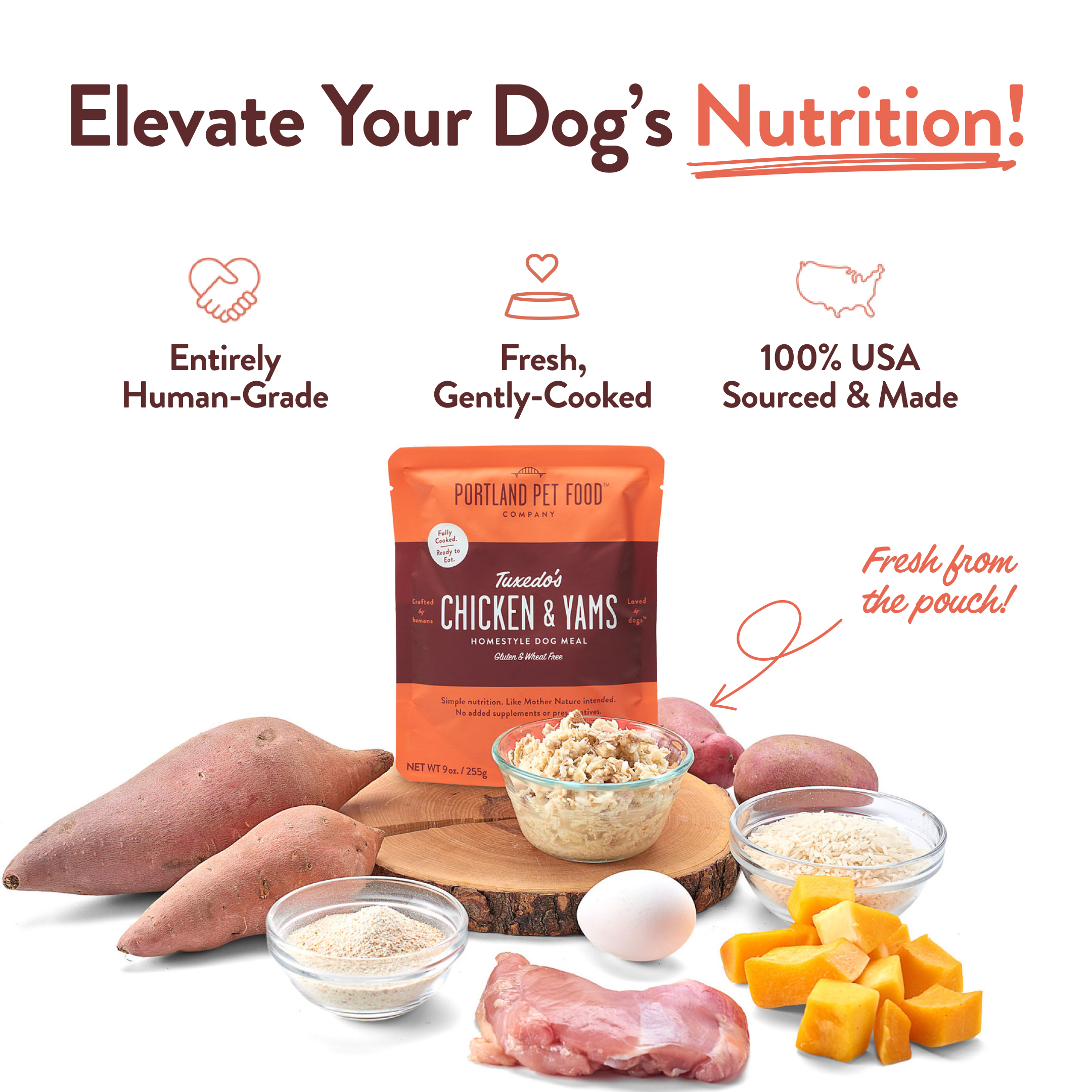 Portland Pet Food Company - Wholesale Pet Food - Dog - Tuxedo's Chicken & Yams Human Grade Fresh Wet Food Dog Pouch5