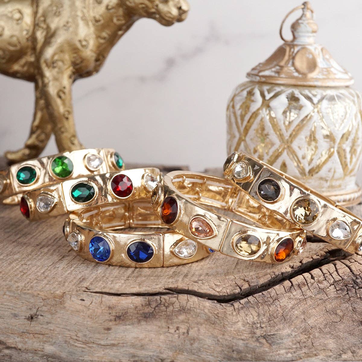 PennyLine inc - Wholesale Bangle Bracelet - Sparkly Crystal Stretch Bangles – Gold Tone with Color Options23