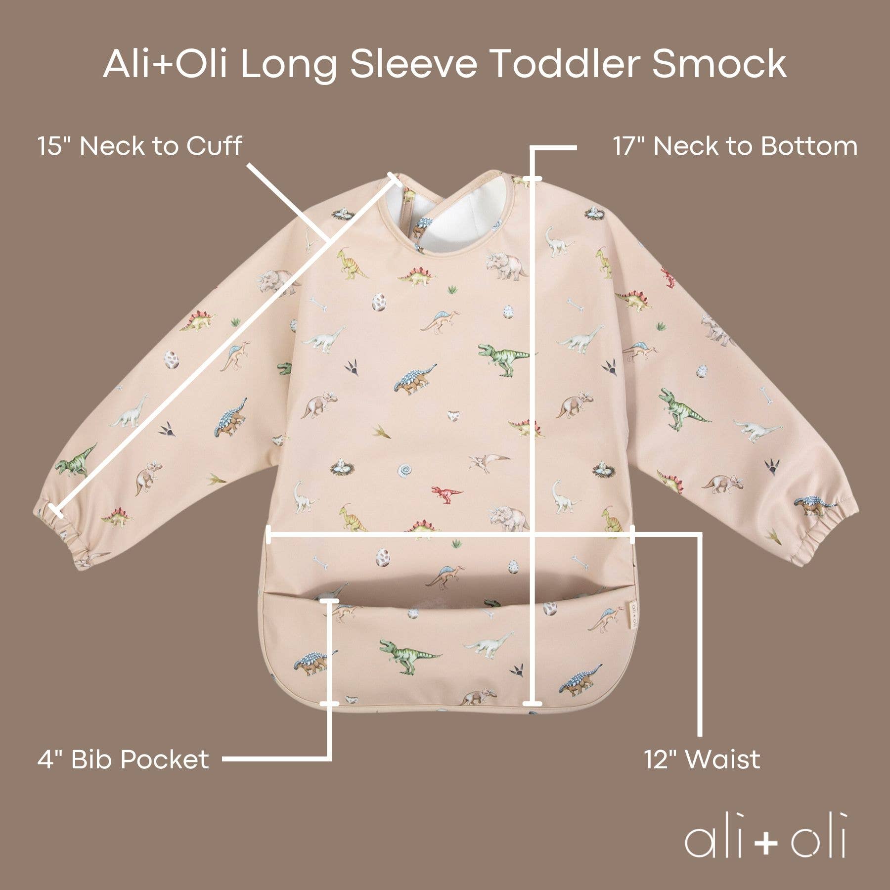 Ali+Oli - Wholesale Baby Bib - Baby - Smock Bib (2-pc) Long & Short Sleeve Set (Dino-Mint)4
