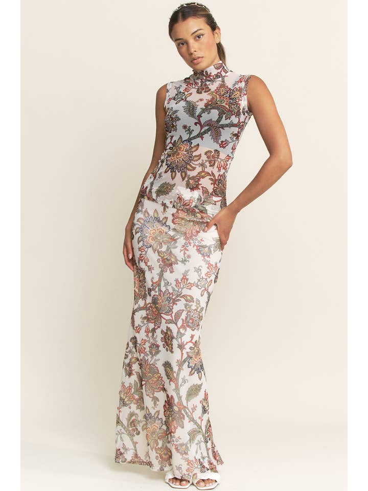 YNEZ - Wholesale Skirt - Women's - Boho Paisley Fit n Flare Cocktail Chic Maxi Slip Skirt11