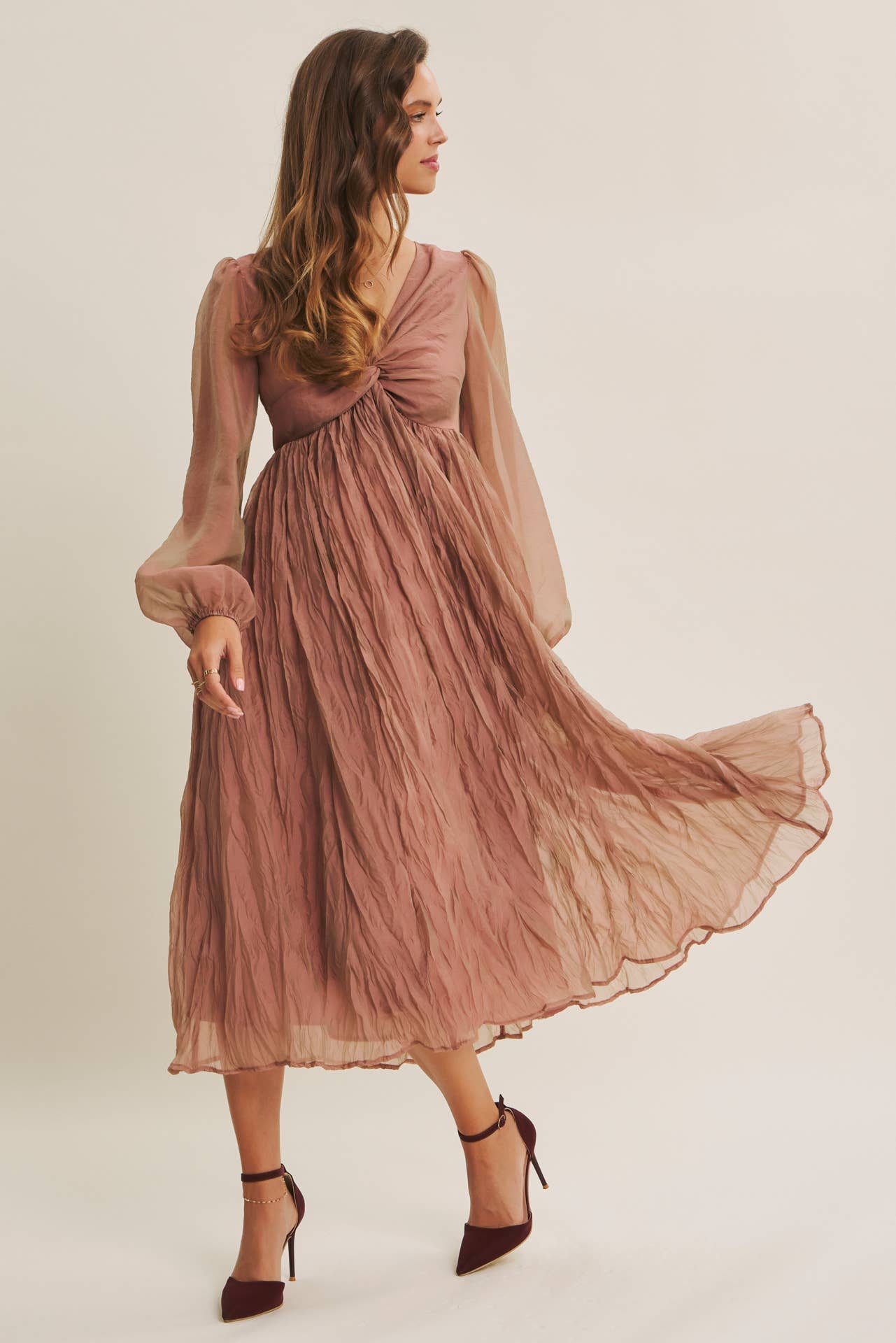 KEEP IT DREAMY IRIDESCENT MAUVE TWISTED BUST MAXI DRESS for wholesale on Faire20