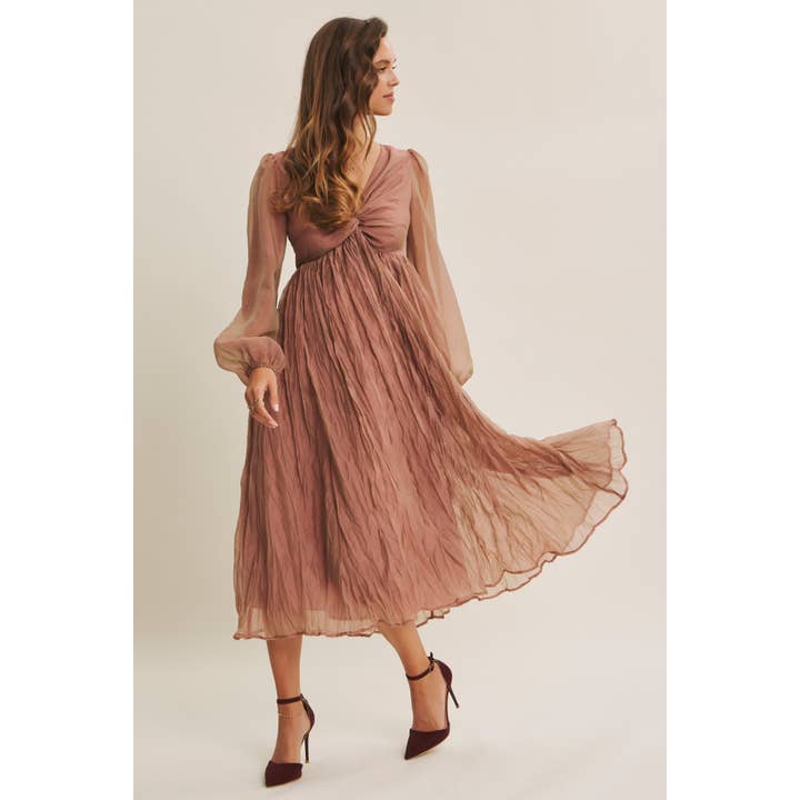 KEEP IT DREAMY IRIDESCENT MAUVE TWISTED BUST MAXI DRESS for wholesale on Faire20