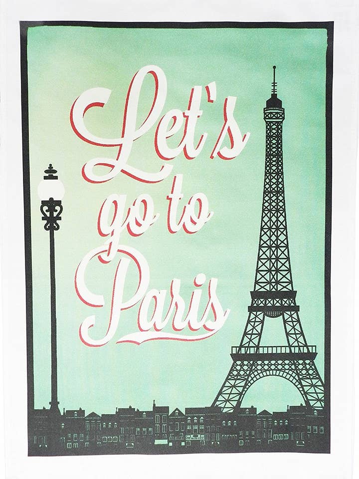 Let's go to Paris - Vintage Style Large Cotton Tea Towel for wholesale by Half a Donkey