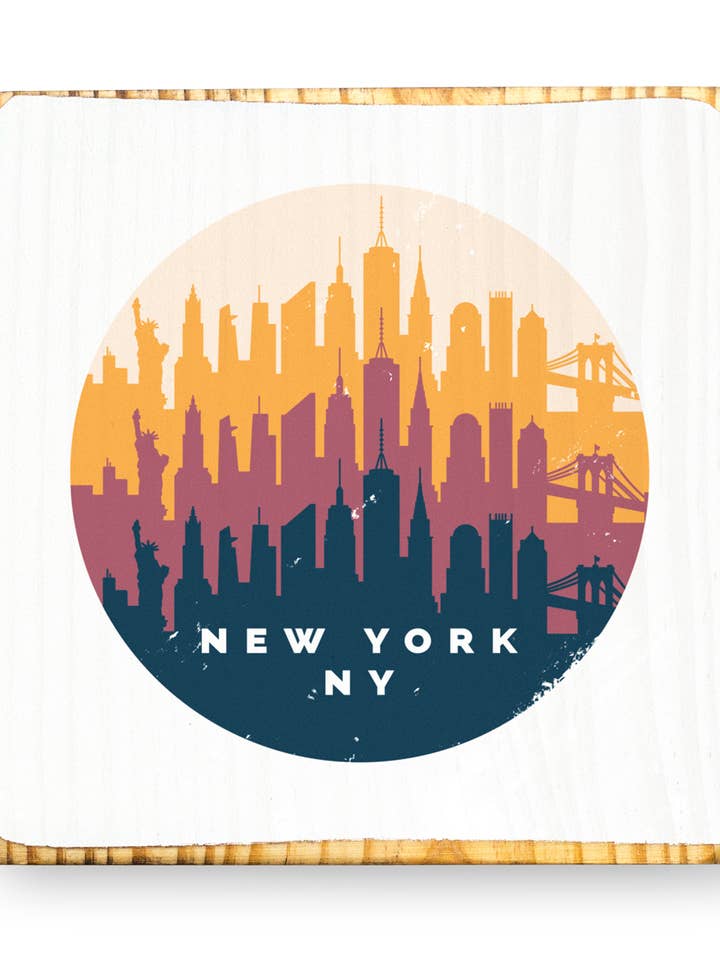 New York, New York, Skyline rétro - Art du bois pour la vente par ARCHd