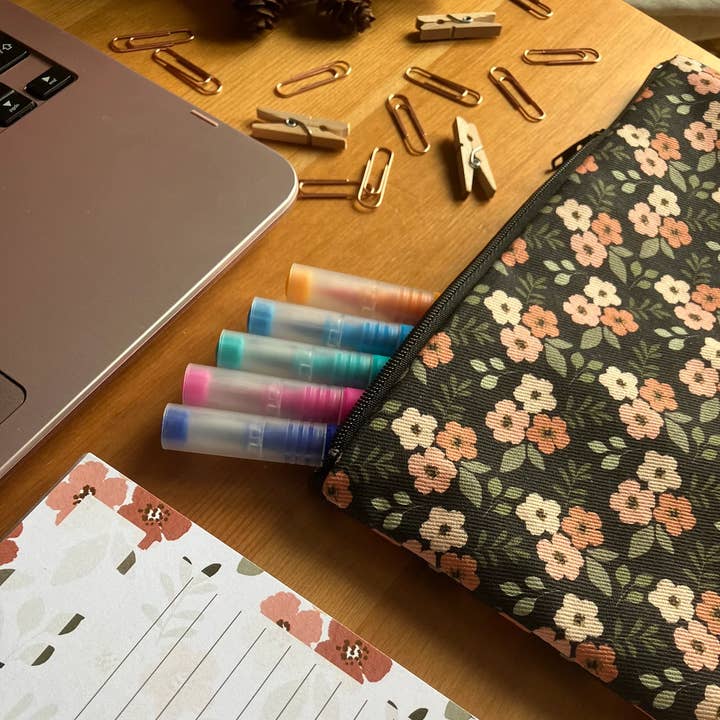 SH Designs – wholesale Pencil case/pouch – Dark Floral Handmade Zipped Pencil Case 0