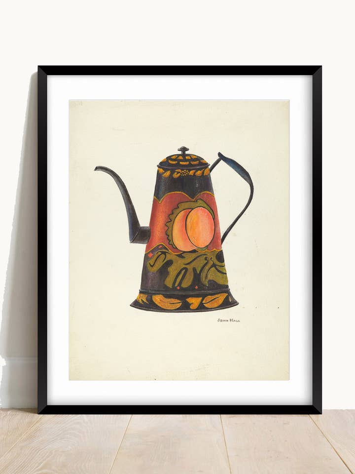 Vintage Toleware Coffee Pot Print for wholesale by AwalkonthewildsideUK
